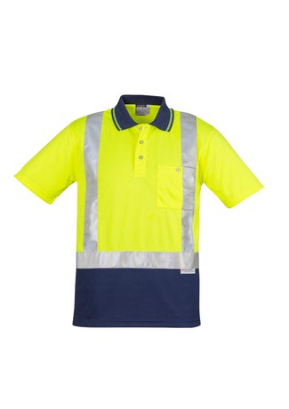 SYSMIK - MENS HI VIS SPLICED POLO - SHORT SLEEVE SHOULDER TAPED (ZH233)