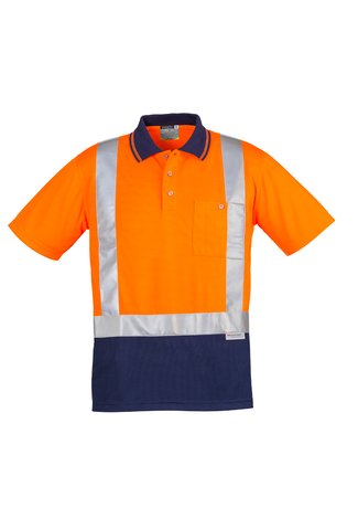 SYSMIK - MENS HI VIS SPLICED POLO - SHORT SLEEVE SHOULDER TAPED (ZH233)