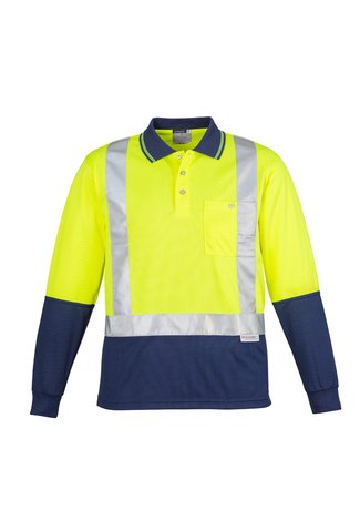 SYSMIK - MENS HI VIS SPLICED POLO - LONG SLEEVE SHOULDER TAPED (ZH234)